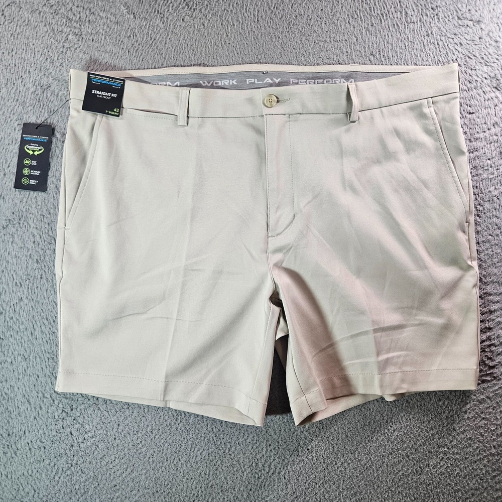 NWT Roundtree & Yorke Performance Shorts‎ Men 42 x 7" Straight Flat Stone